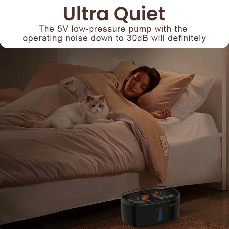 ROJECO 2.5L Automatic Cat Water Fountain - Dual Bowl Wireless Pet Drinking Fountain with Ultra-Quiet Pump for Cats or Small Dogs