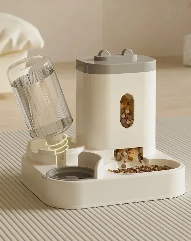 Automatic Cat Feeder and Water Fountain with Large Capacity Storage - Gravity-Fed Dual Bowl System