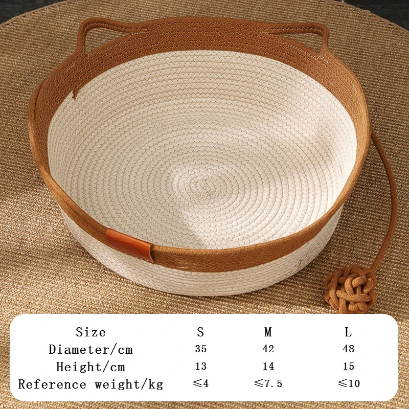 Handwoven Rattan Cat Bed - Natural Eco-Friendly Pet Basket with Removable Washable Cushion & Scratch-Resistant Base