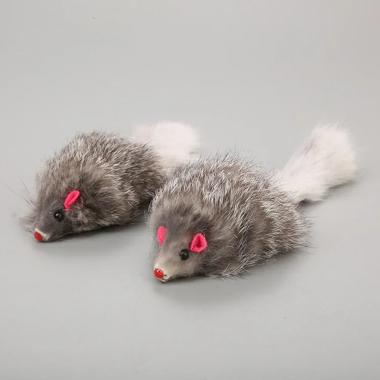 Realistic Mouse Cat Toy with Rabbit Fur - Natural Hunting Play Toy for Cats