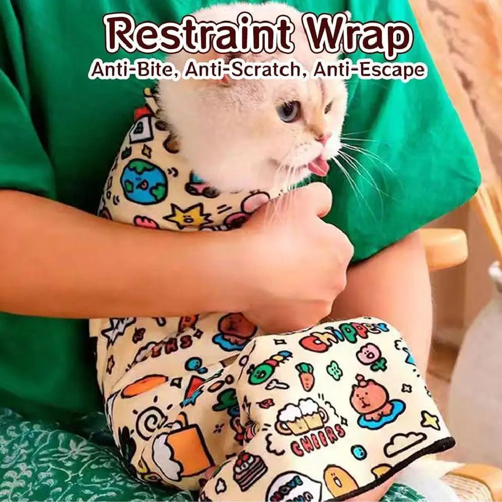 Cat Restraint Wrap - Self-Adhesive Anti-Scratch Grooming Aid for Nail Trimming, Cleaning & Vet Visits