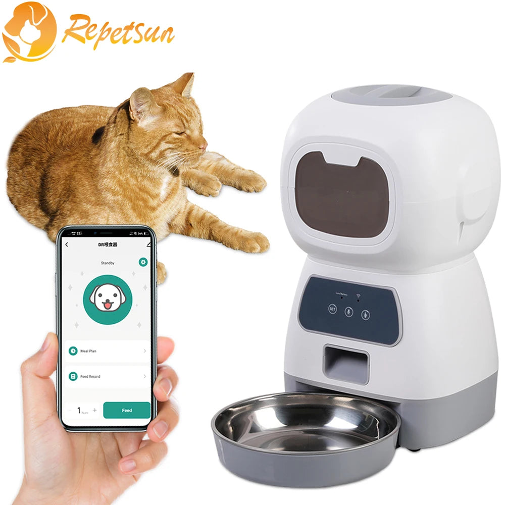 WiFi Smart Automatic Cat Feeder - 3.5L Voice Recording Pet Food Dispenser with App Control