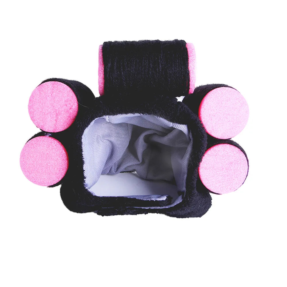 Cat Curler Hat - Adjustable Novelty Pet Headwear with Pink Hair Rollers