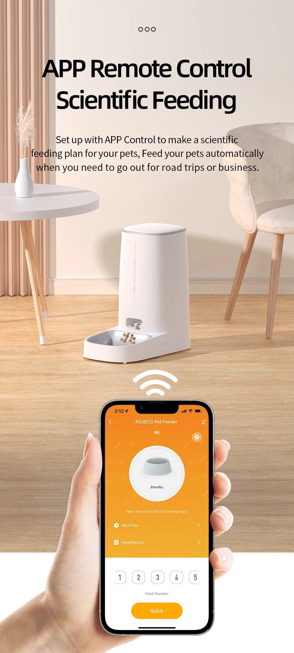 ROJECO 4L Automatic Cat Feeder with WiFi Remote Control - Smart Pet Food Dispenser for Cats