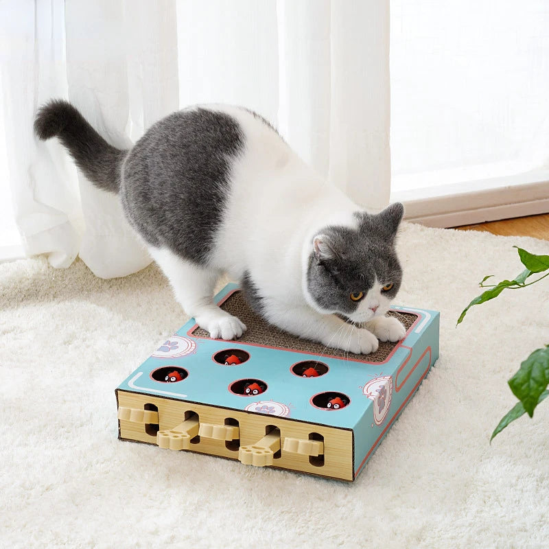 Interactive Whack-a-Mole Cat Scratching Board - Multi-Function Puzzle Toy with Claw Care
