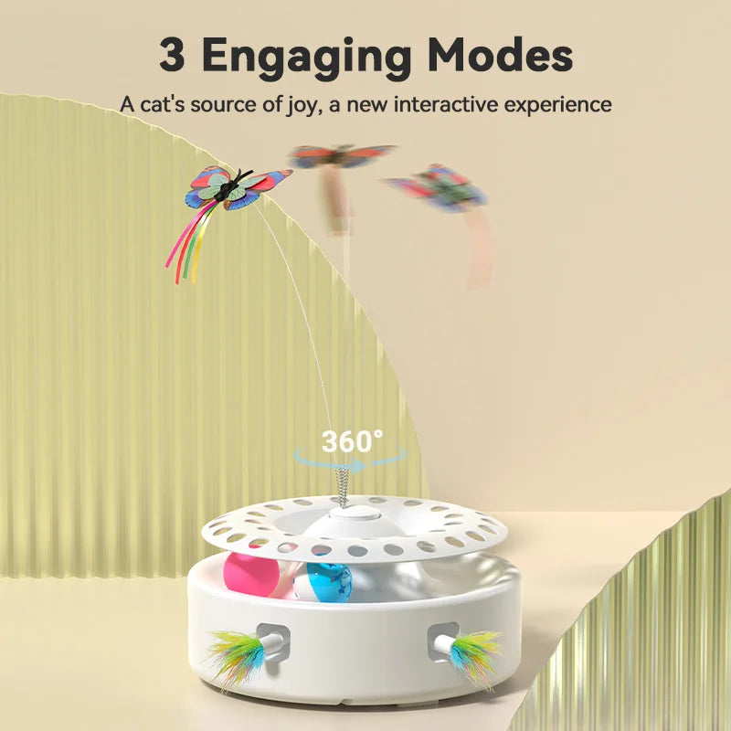 ROJECO 3-in-1 Automatic Interactive Cat Toy - Wireless Feather Teaser with Track Ball & Ambush Play System