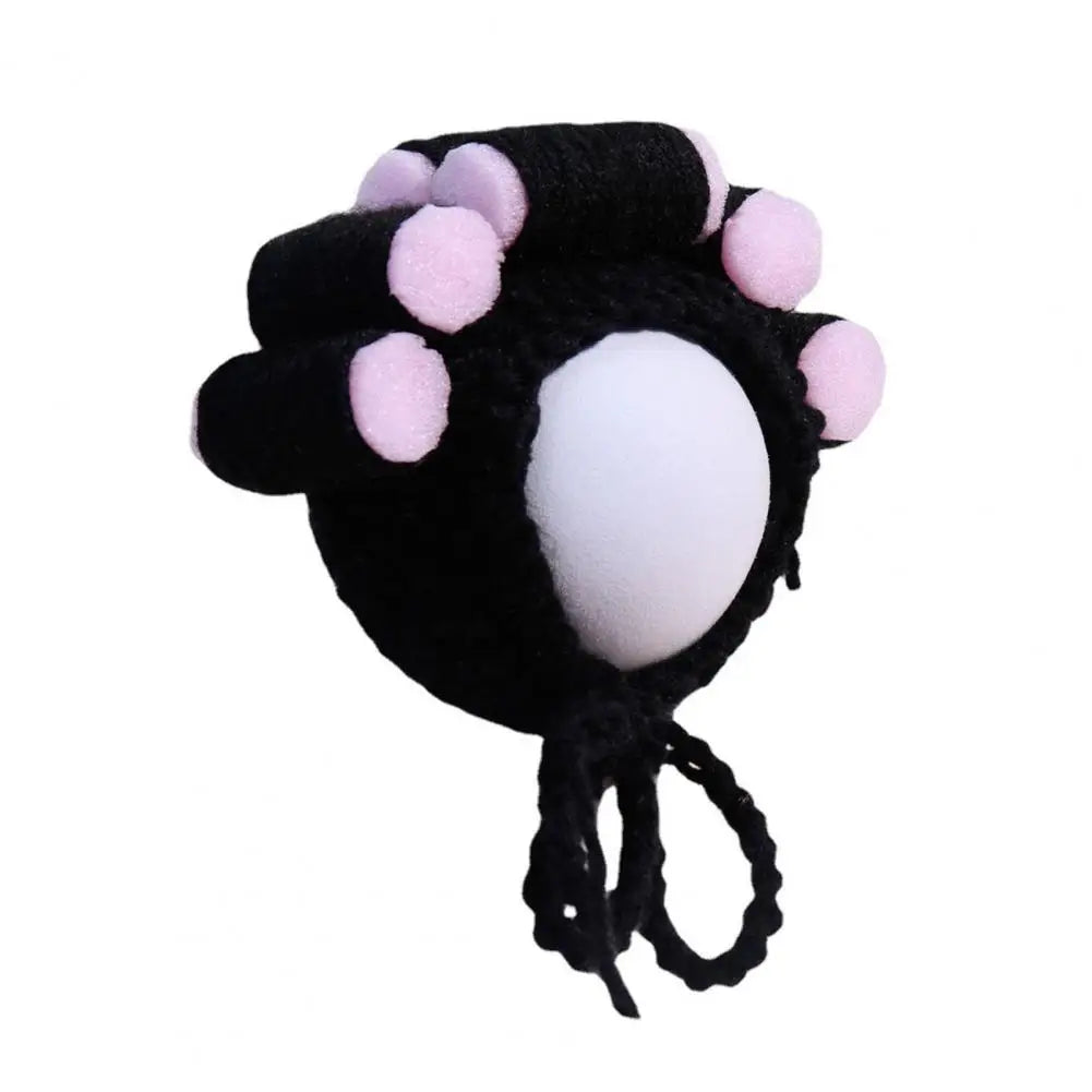 Cat Hat with Hair Rollers - Adjustable Knitted Pet Headdress for Dress-Up and Photography