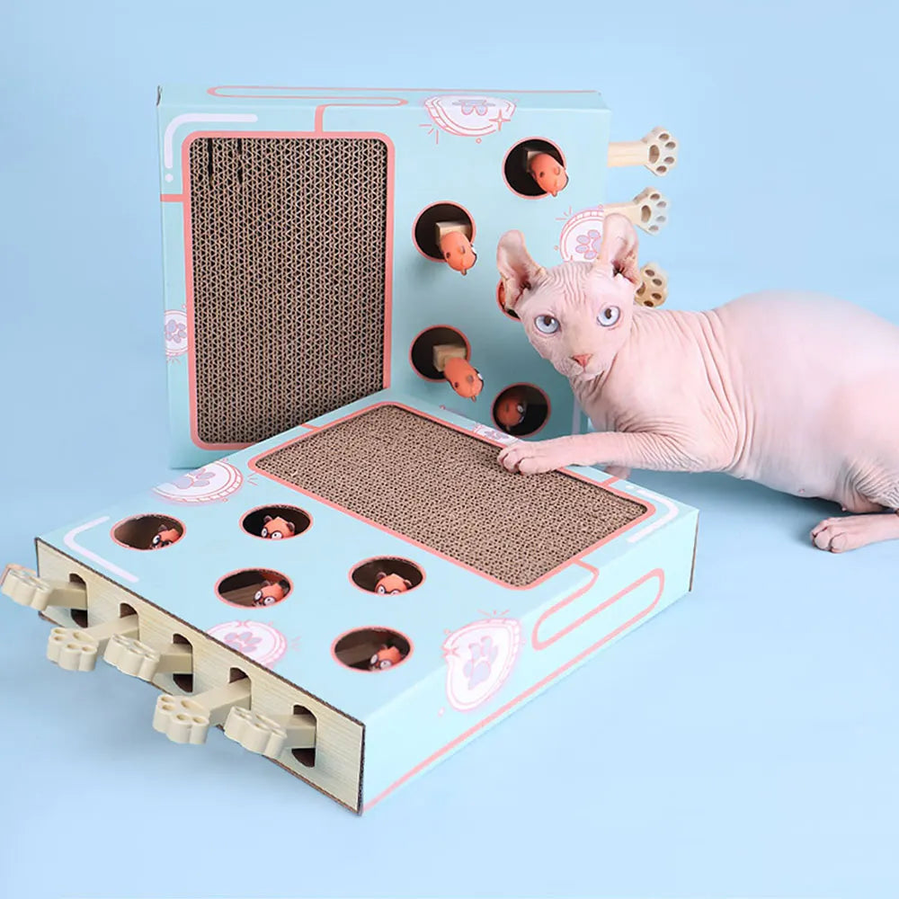 Interactive Whack-a-Mole Cat Scratching Board - Multi-Function Puzzle Toy with Claw Care
