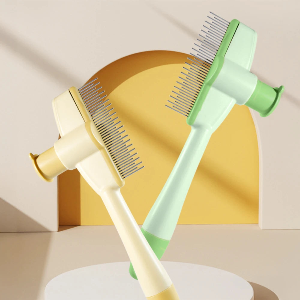 Self-Cleaning Cat Grooming Comb - Stainless Steel Pin Brush for Removing Loose Fur & Detangling