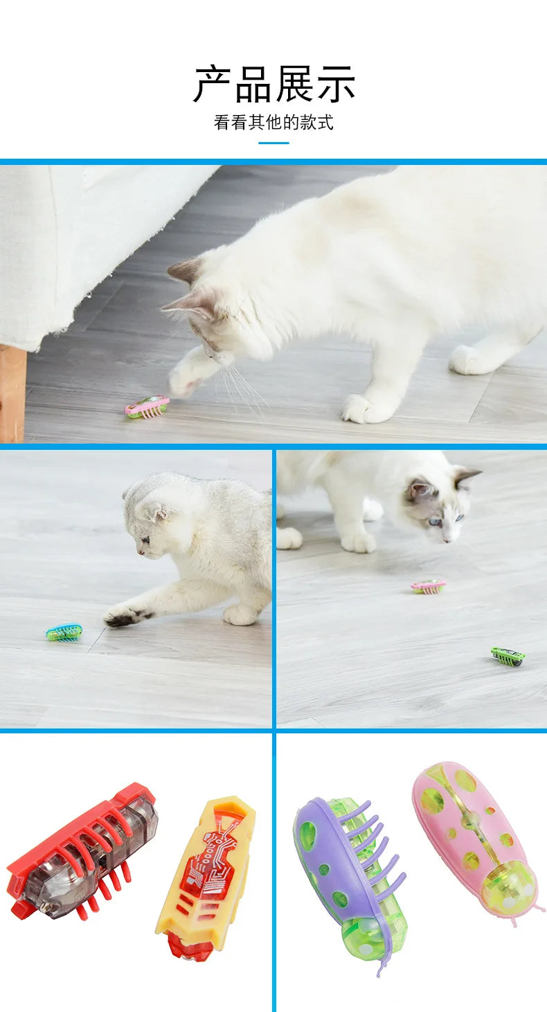 Interactive Electric Bug Cat Toy - Motion-Activated Vibrating Beetle with Obstacle Avoidance