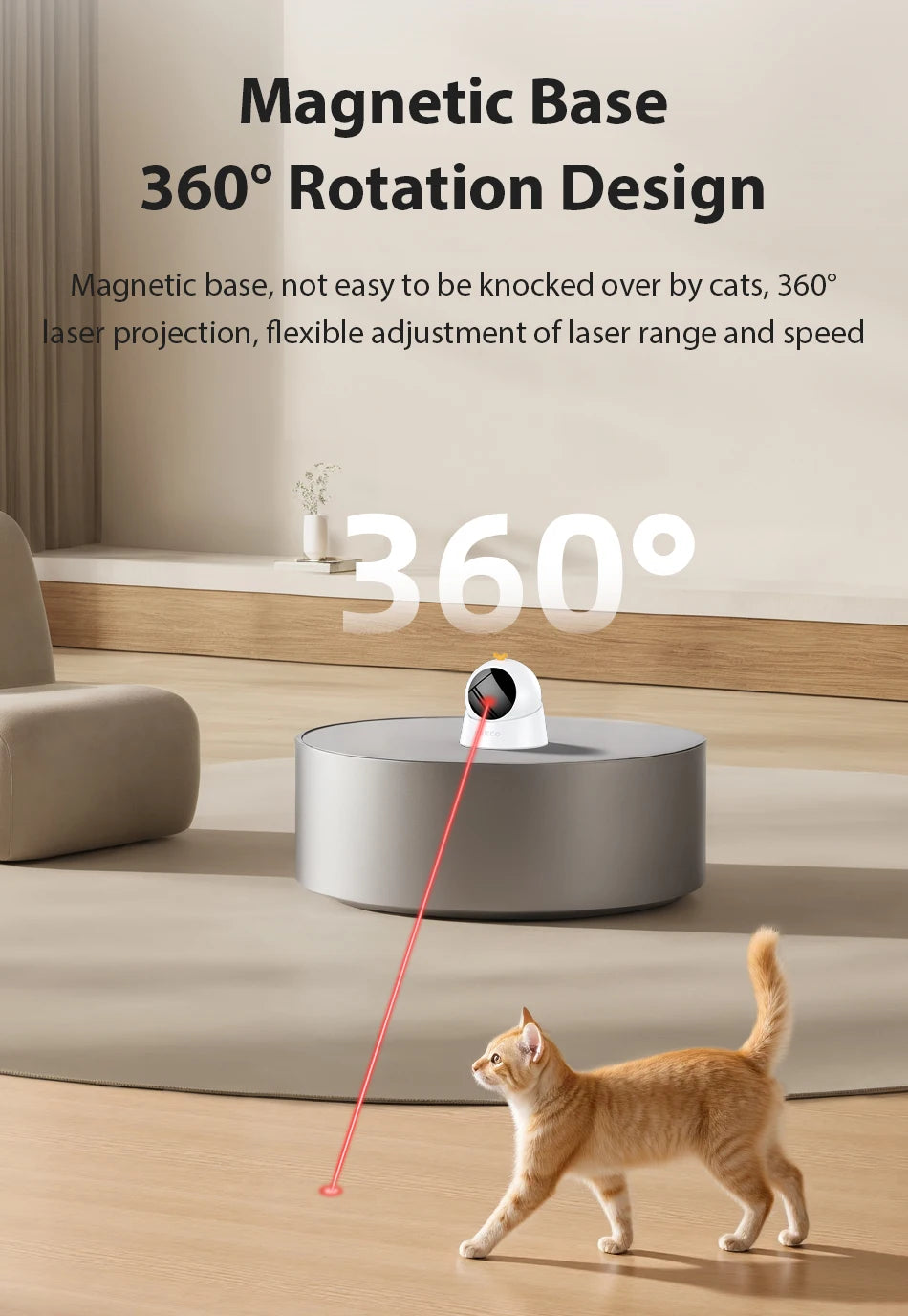 ROJECO Automatic Interactive Laser Toy for Cats - Adjustable Electric Indoor Cat Teaser with Smart Motion