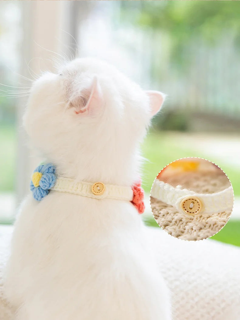 Handmade Crochet Cat Collar – Cotton Flower Bib Bandana