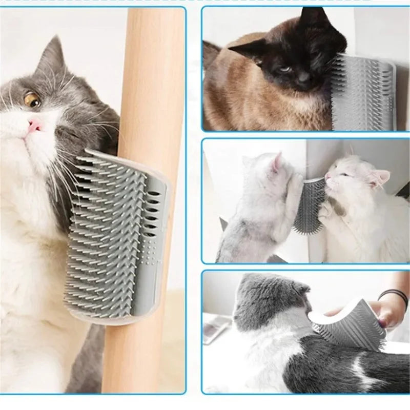 Cat Corner Self-Grooming Brush with Catnip - Wall-Mounted Massage and Deshedding Comb for Cats