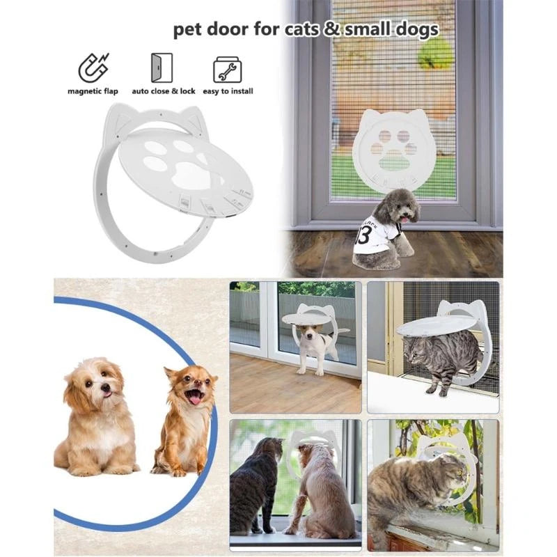 Magnetic Self-Closing Cat Flap for Screen Doors and Windows - Lockable Pet Door
