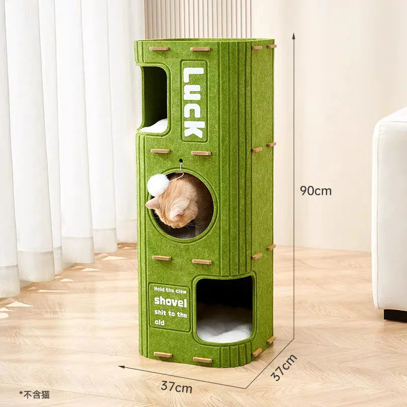 Modular Cat Cave Tower - Multi-Level Felt Hideaway with Tunnel Design for Indoor Cats & Small Dogs