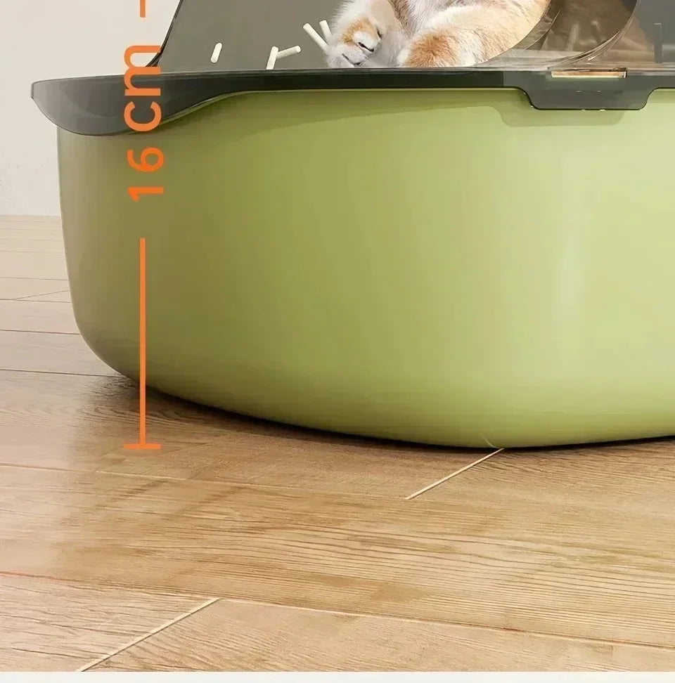 Semi-Enclosed Cat Litter Tray with High Splash Guards & Free Scoop - Easy Clean Open Top Design