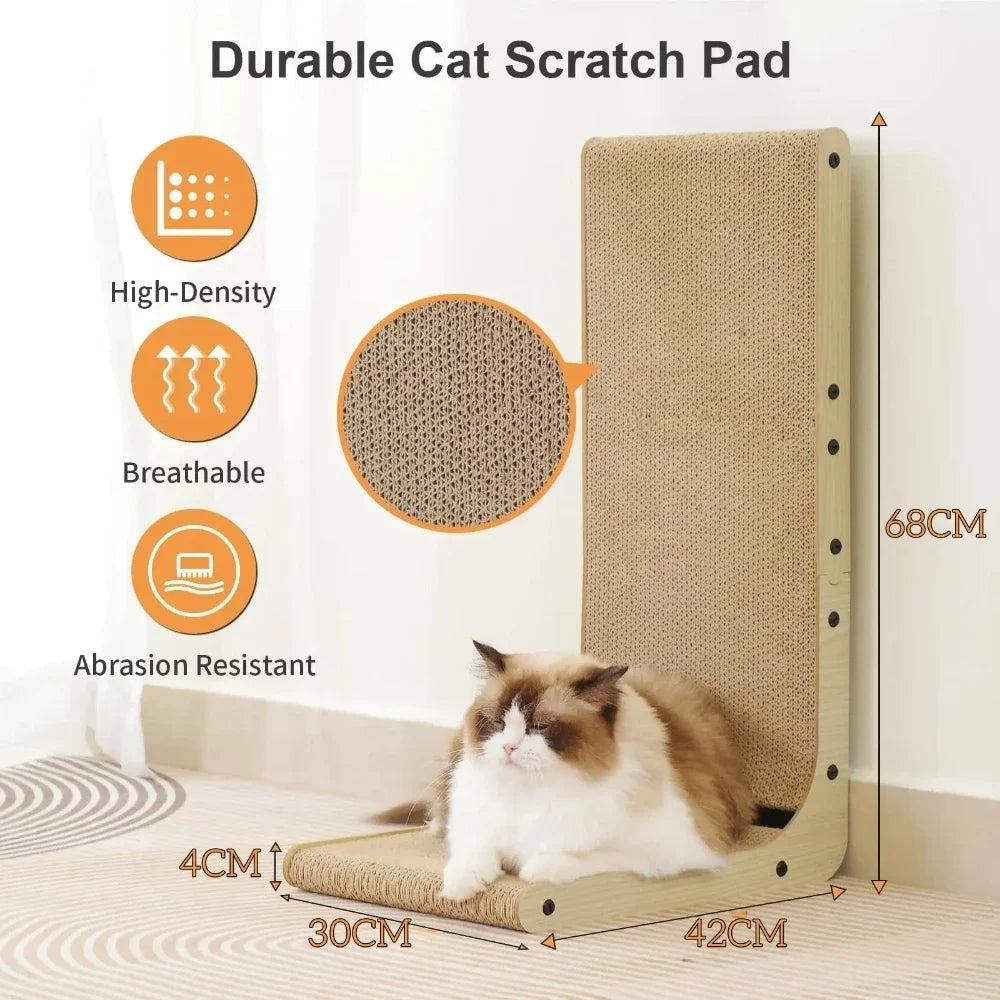 Vertical Cat Scratching Post - Double-Sided Wood Scratcher with Interactive Ball Toy & Furniture Protection