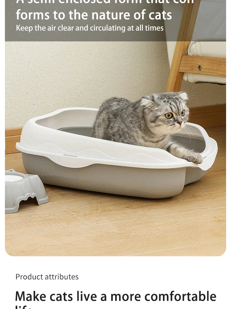 Semi-Enclosed Cat Litter Box - Large Splash-Proof Design with Anti-Tracking Pedal Ventilation System