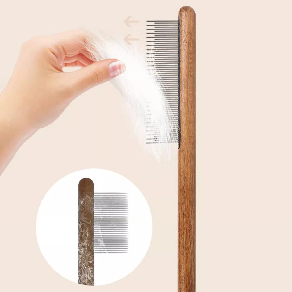 Professional Wooden Pet Grooming Comb - Fine-Tooth Dematting Tool for Long-Haired Cats & Dogs