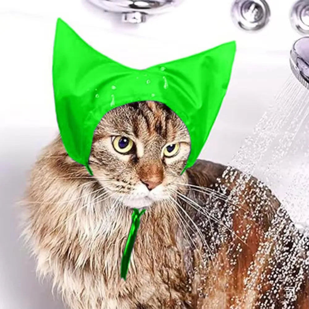 Waterproof Cat Bathing Cap - Adjustable Pet Shower Hat with Ear Protection for Bath Time