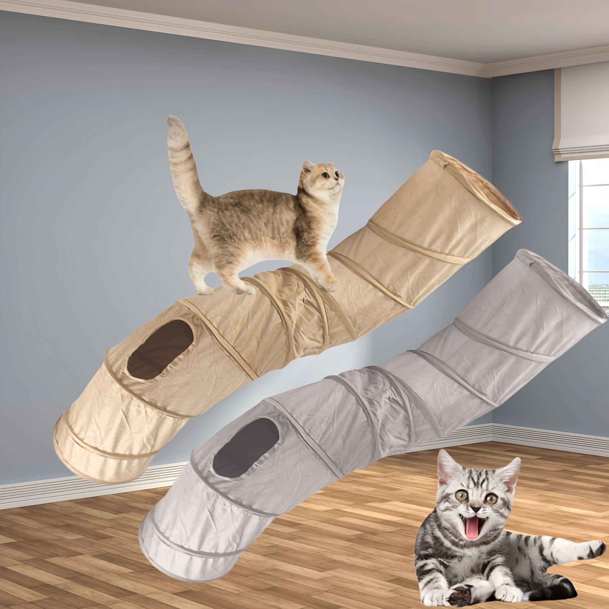 Collapsible Cat Tunnel - Interactive Play & Hide Toy for Cats, Kittens & Small Pets | Suede Finish | 2-Way & 3-Way Options Available