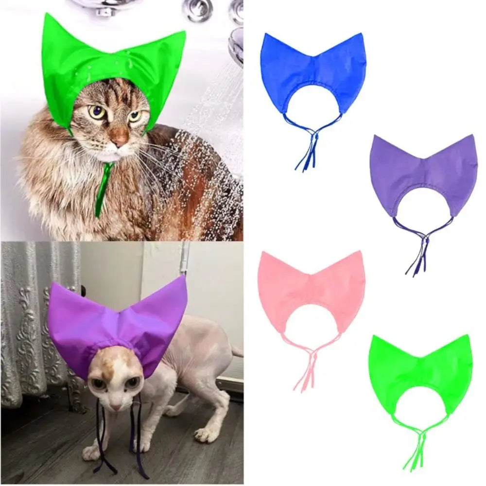 Waterproof Cat Bathing Cap - Adjustable Pet Shower Hat with Ear Protection for Bath Time