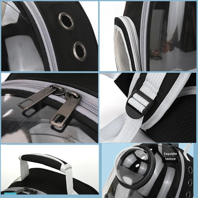 Transparent Space Capsule Cat Backpack - Breathable Pet Carrier with Panoramic Window & Ventilation System