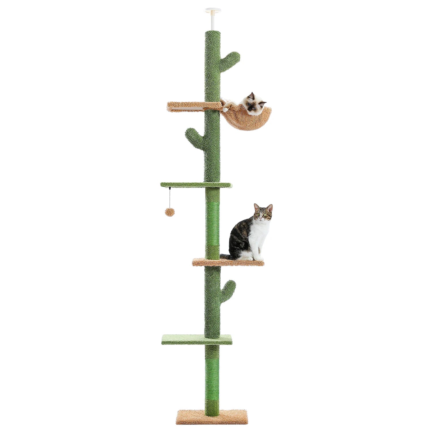 Floor-to-Ceiling Cactus Cat Tree - 5-Tier Climbing Tower with Adjustable Height & Scratching Posts
