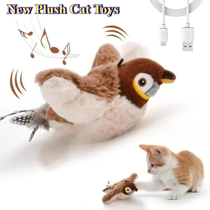 Interactive Chirping Bird Cat Toy - USB Rechargeable Motion-Activated Plush Pet Toy with Catnip