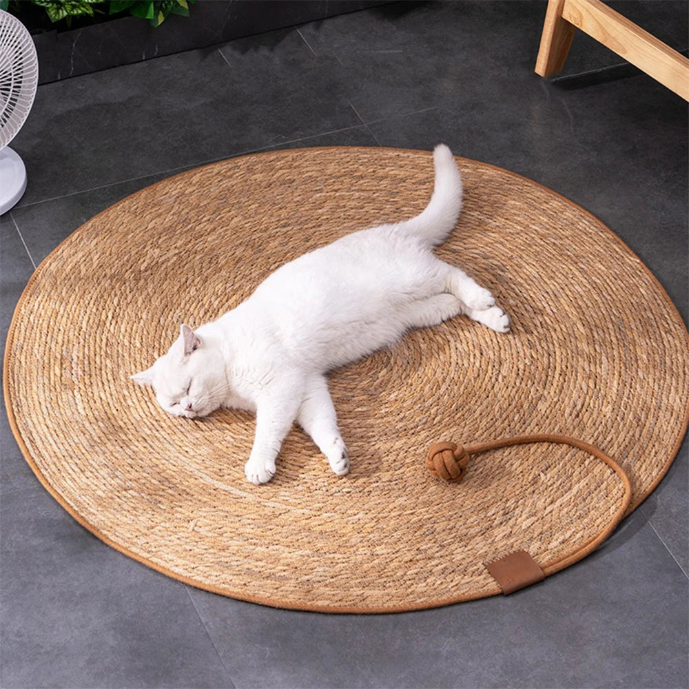Natural Rattan Cat Scratching Mat - Woven Fibre Scratch Pad for Nail Care & Furniture Protection