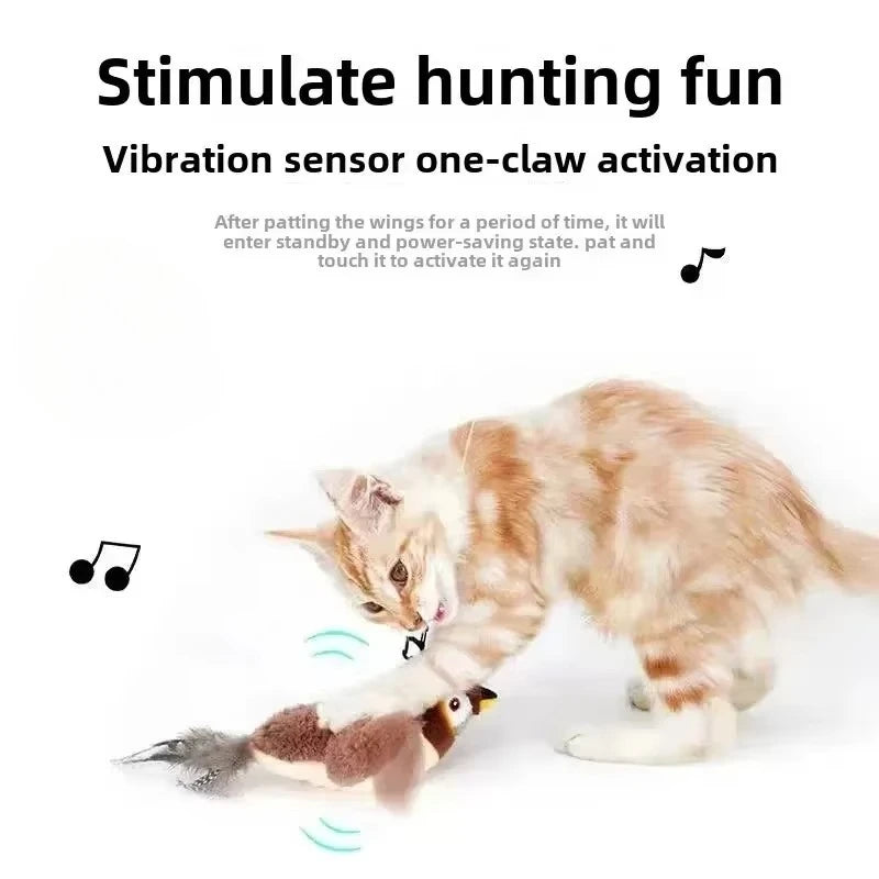 Interactive Chirping Bird Cat Toy - USB Rechargeable Motion-Activated Plush Pet Toy with Catnip