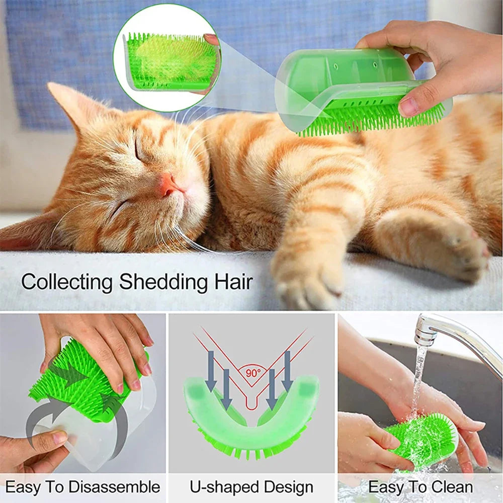 Cat Corner Self-Grooming Brush with Catnip - Wall-Mounted Massage and Deshedding Comb for Cats