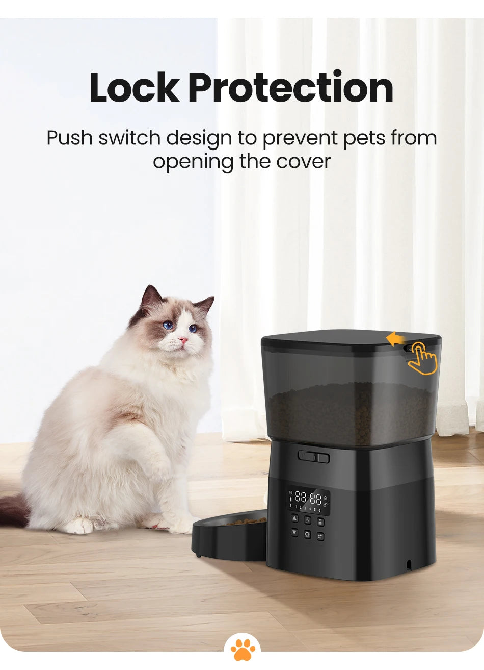 ROJECO Automatic Cat Feeder with LCD Display - Programmable Pet Food Dispenser for Cats and Dogs
