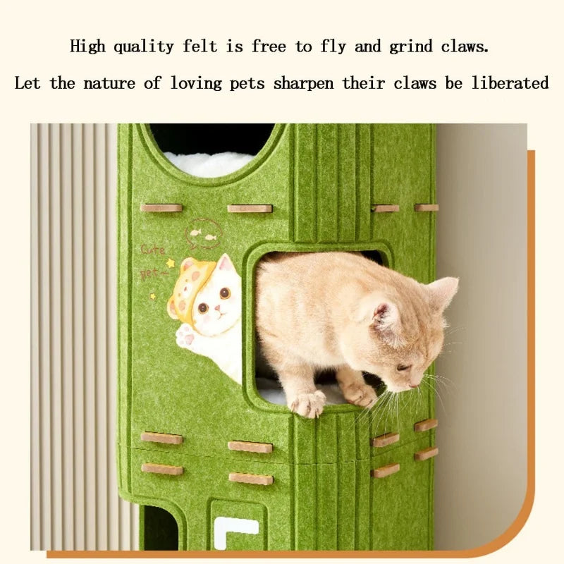 Modular Cat Cave Tower - Multi-Level Felt Hideaway with Tunnel Design for Indoor Cats & Small Dogs