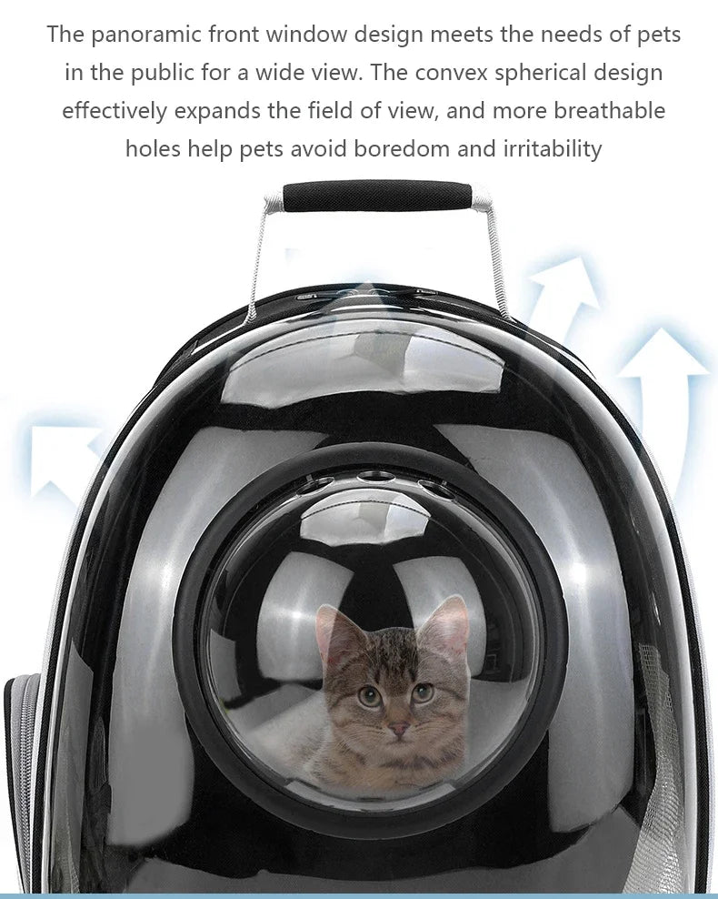 Transparent Space Capsule Cat Backpack - Breathable Pet Carrier with Panoramic Window & Ventilation System