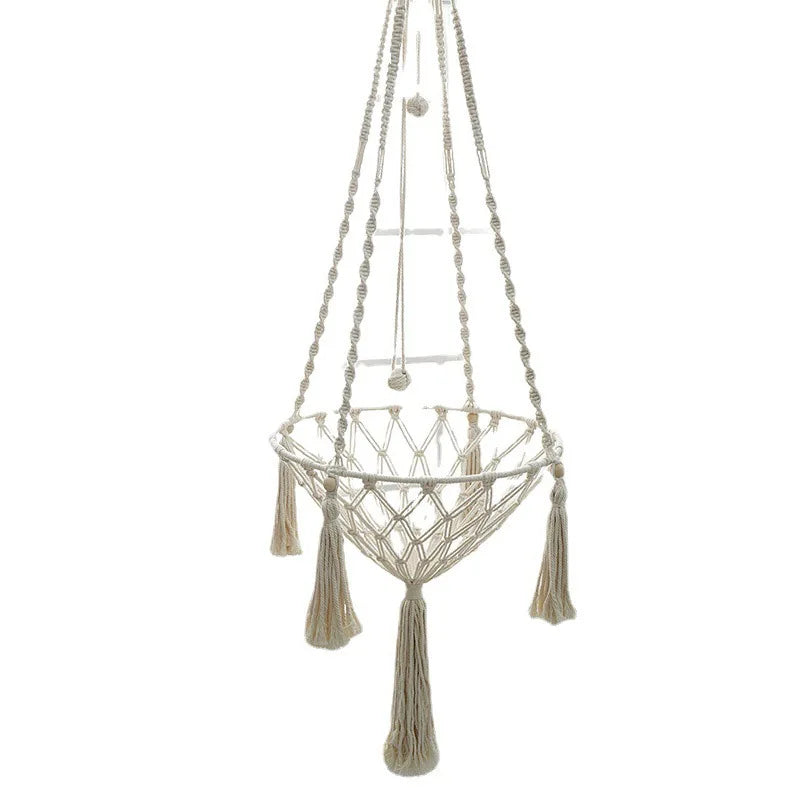 Handwoven Macramé Cat Hammock - Suspended Cotton Rope Basket with Cushion for Indoor Cats