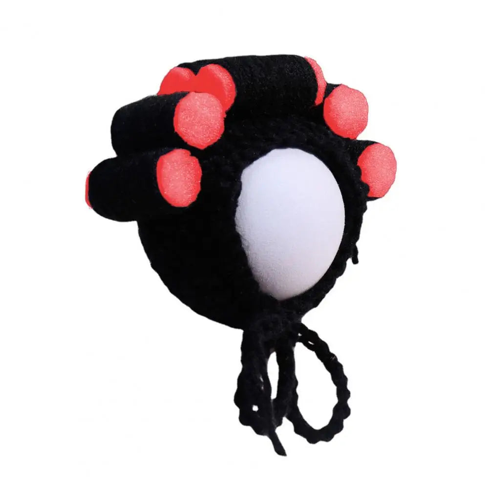 Cat Hat with Hair Rollers - Adjustable Knitted Pet Headdress for Dress-Up and Photography