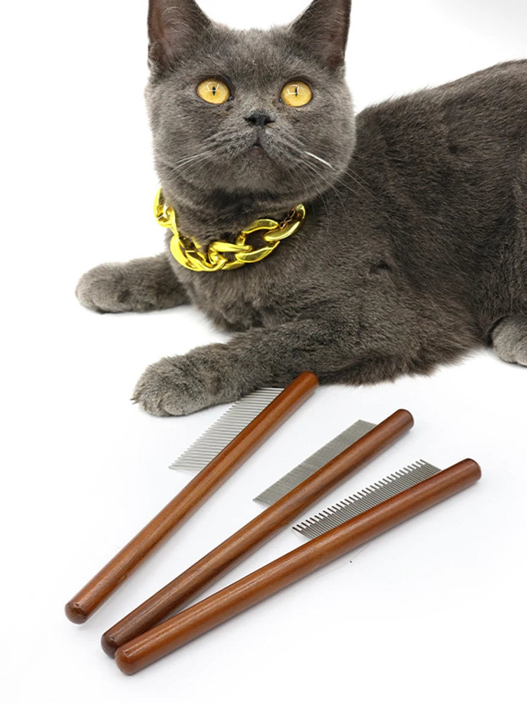 Professional Wooden Pet Grooming Comb - Fine-Tooth Dematting Tool for Long-Haired Cats & Dogs