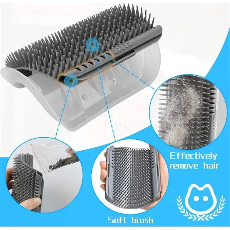 Cat Corner Self-Grooming Brush with Catnip - Wall-Mounted Massage and Deshedding Comb for Cats