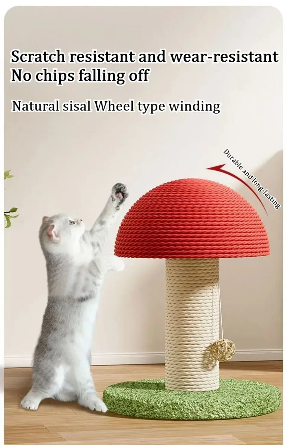 Red Mushroom Cat Scratching Post - Sisal Climbing Tower with Natural Rope Wrapping