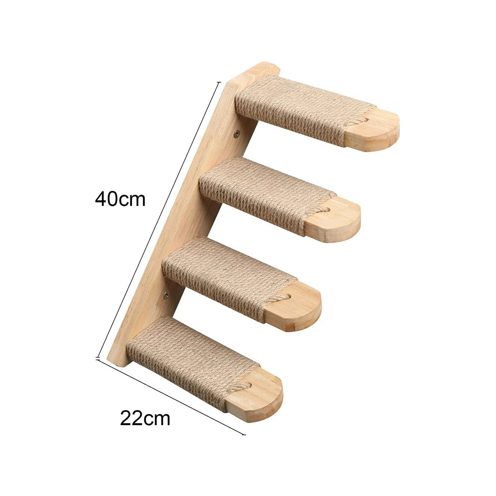 Wooden Cat Wall Climbing System - Modular Shelves & Scratching Posts with Sisal Rope