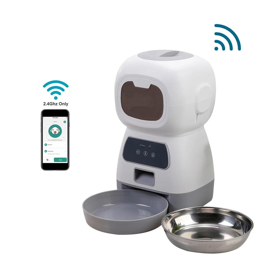 WiFi Smart Automatic Cat Feeder - 3.5L Voice Recording Pet Food Dispenser with App Control