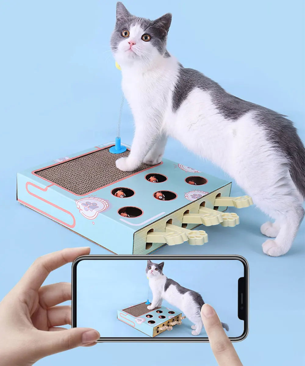 Interactive Whack-a-Mole Cat Scratching Board - Multi-Function Puzzle Toy with Claw Care