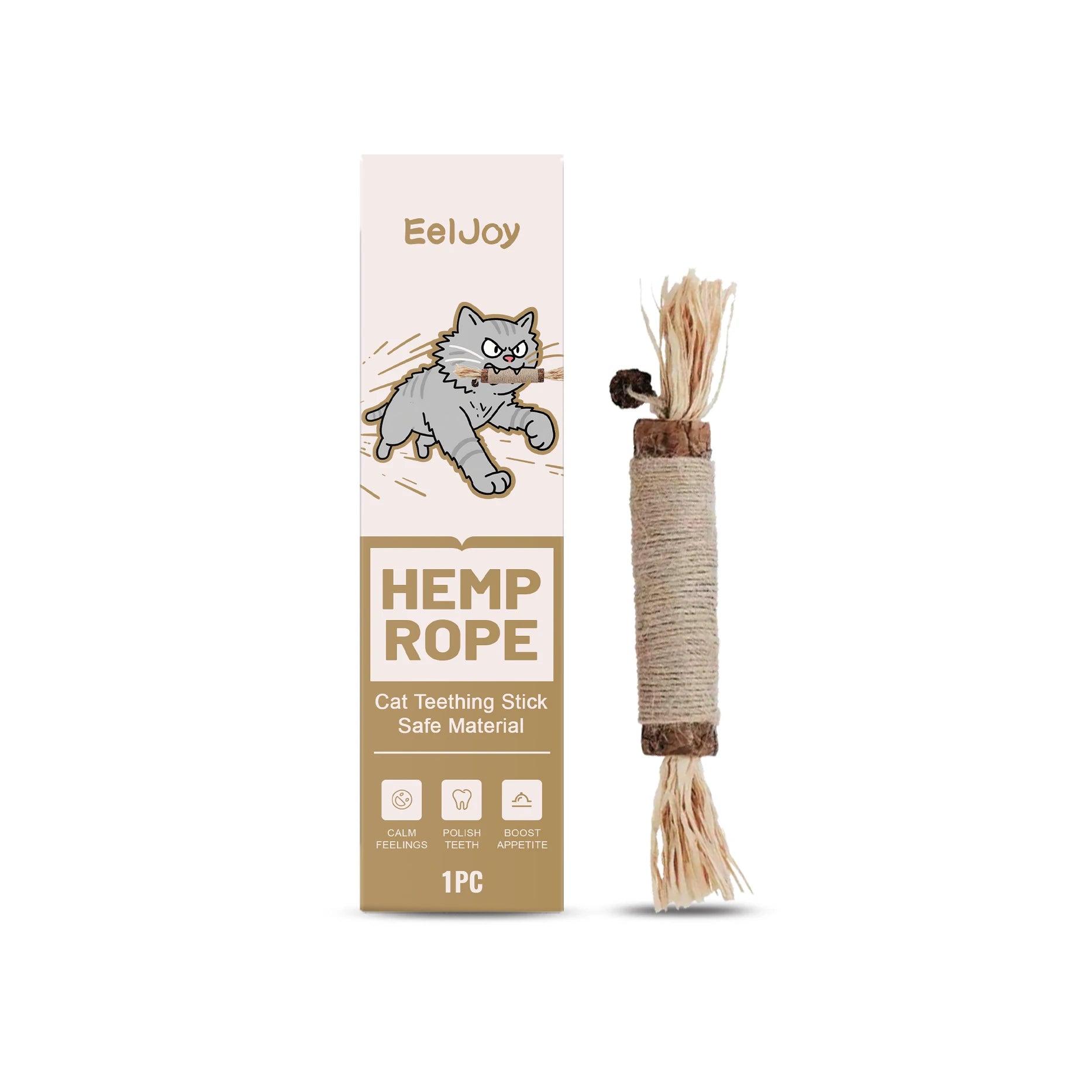 EelJoy Cat Dental Chew Stick - Natural Hemp Rope Teeth Grinding Toy
