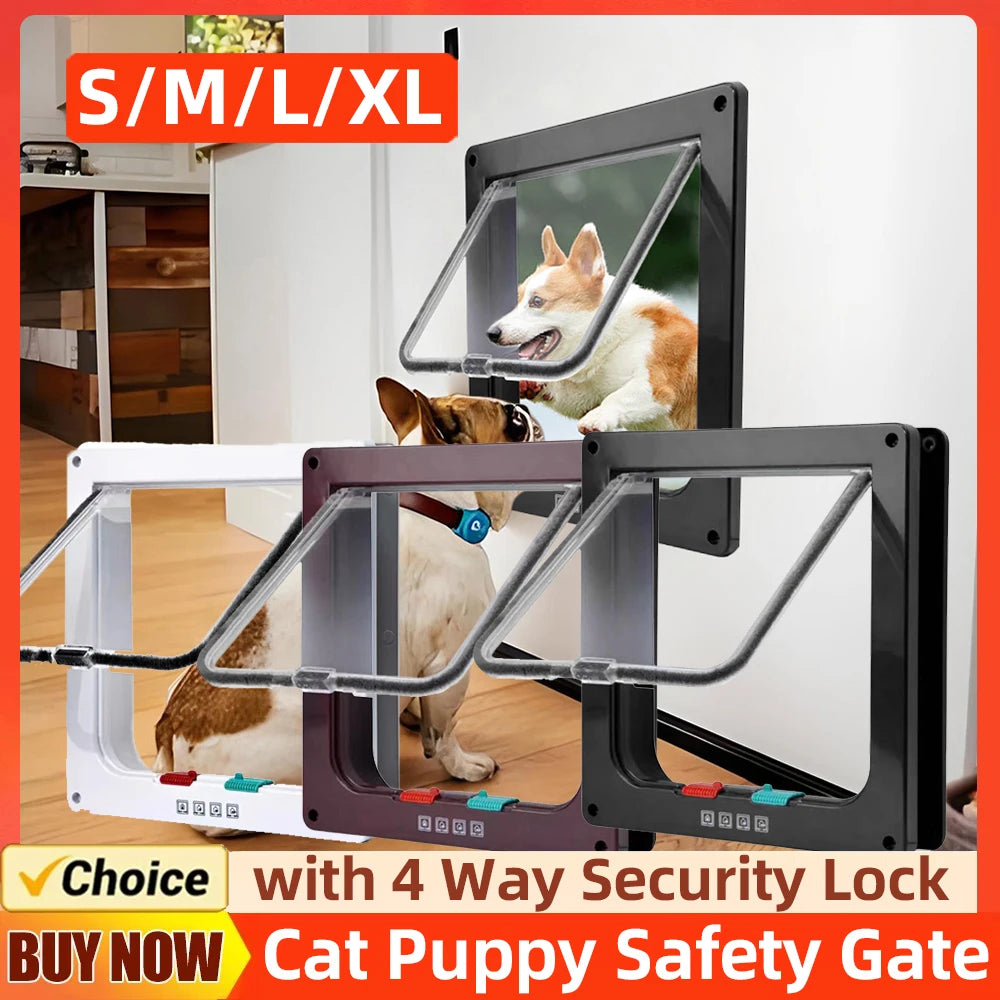 Cat Flap with 4-Way Security Lock - ABS Plastic Pet Door for Cats and Small Pets