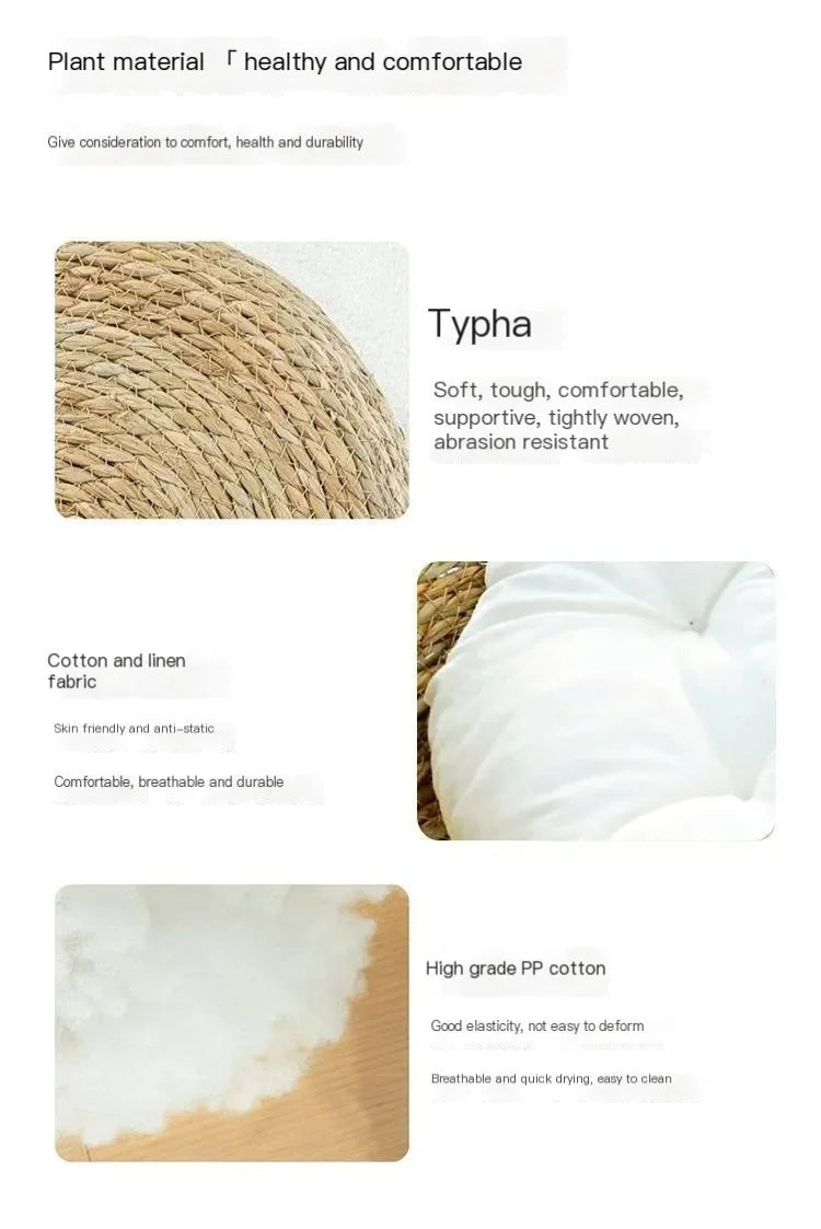 Handwoven Natural Cat Bed - Removable Cushion with Year-Round Comfort & Easy-Wash Design