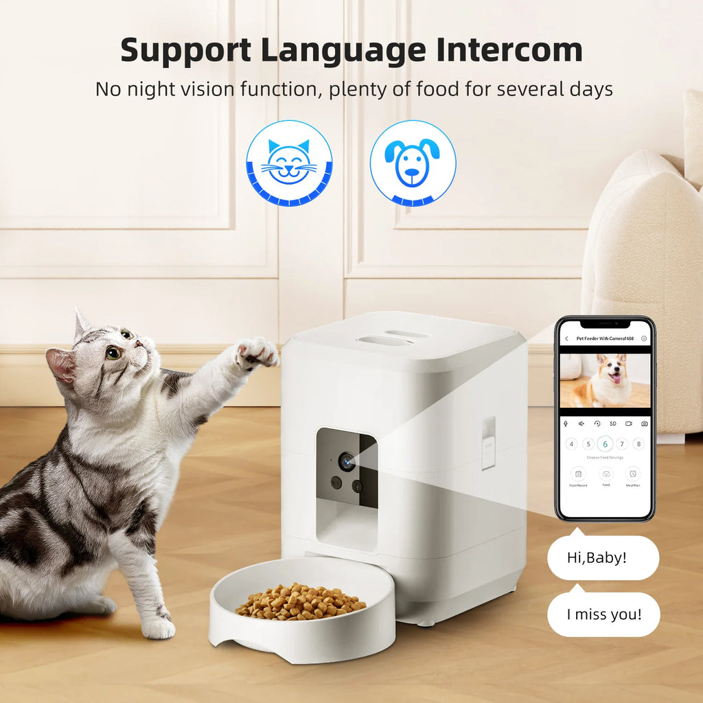 ZYFeeder 2L Smart Automatic Cat Feeder with Wi-Fi Camera - Remote Controlled Pet Food Dispenser for Cats and Dogs (Mains Adaptor Not Included)