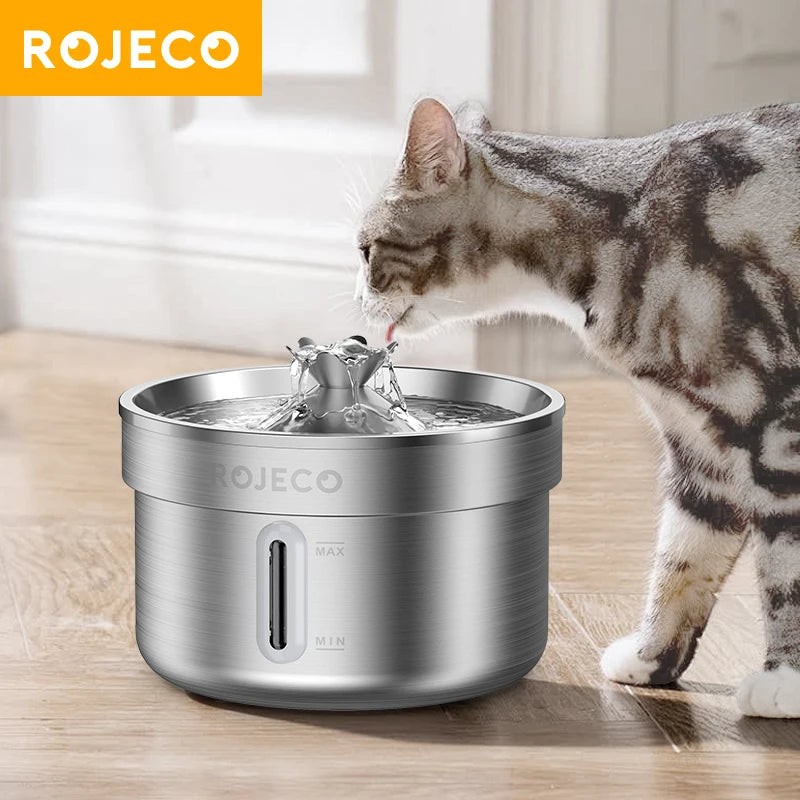 ROJECO Stainless Steel Cat Water Fountain - Automatic Pet Drinking Fountain