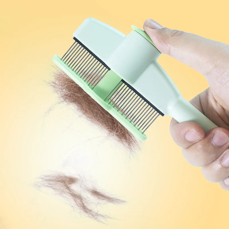 Self-Cleaning Cat Grooming Comb - Stainless Steel Pin Brush for Removing Loose Fur & Detangling