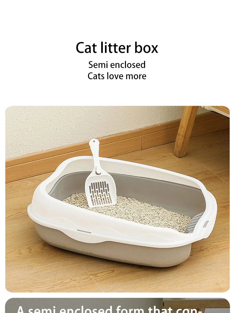 Semi-Enclosed Cat Litter Box - Large Splash-Proof Design with Anti-Tracking Pedal Ventilation System